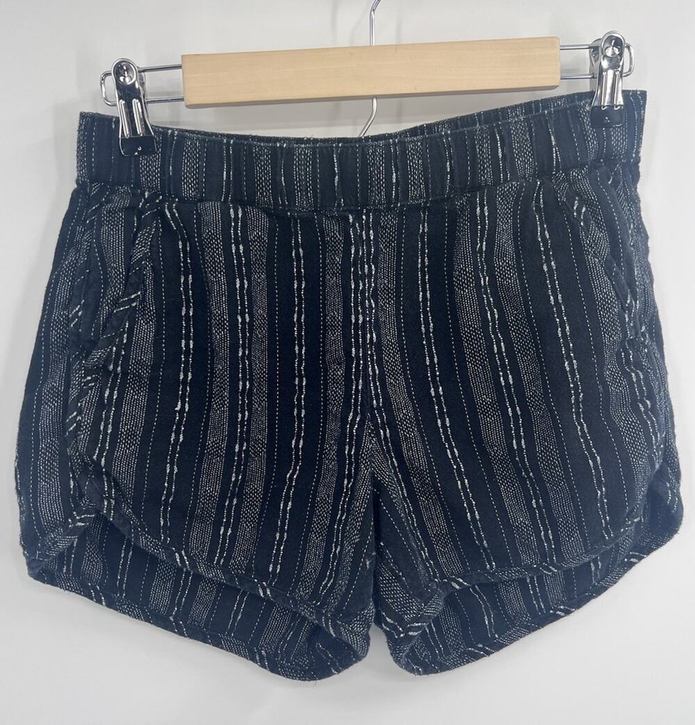 Madewell Black Grey Stripe Woven Linen Bland Shorts XS Pull On - Picture 1 of 7